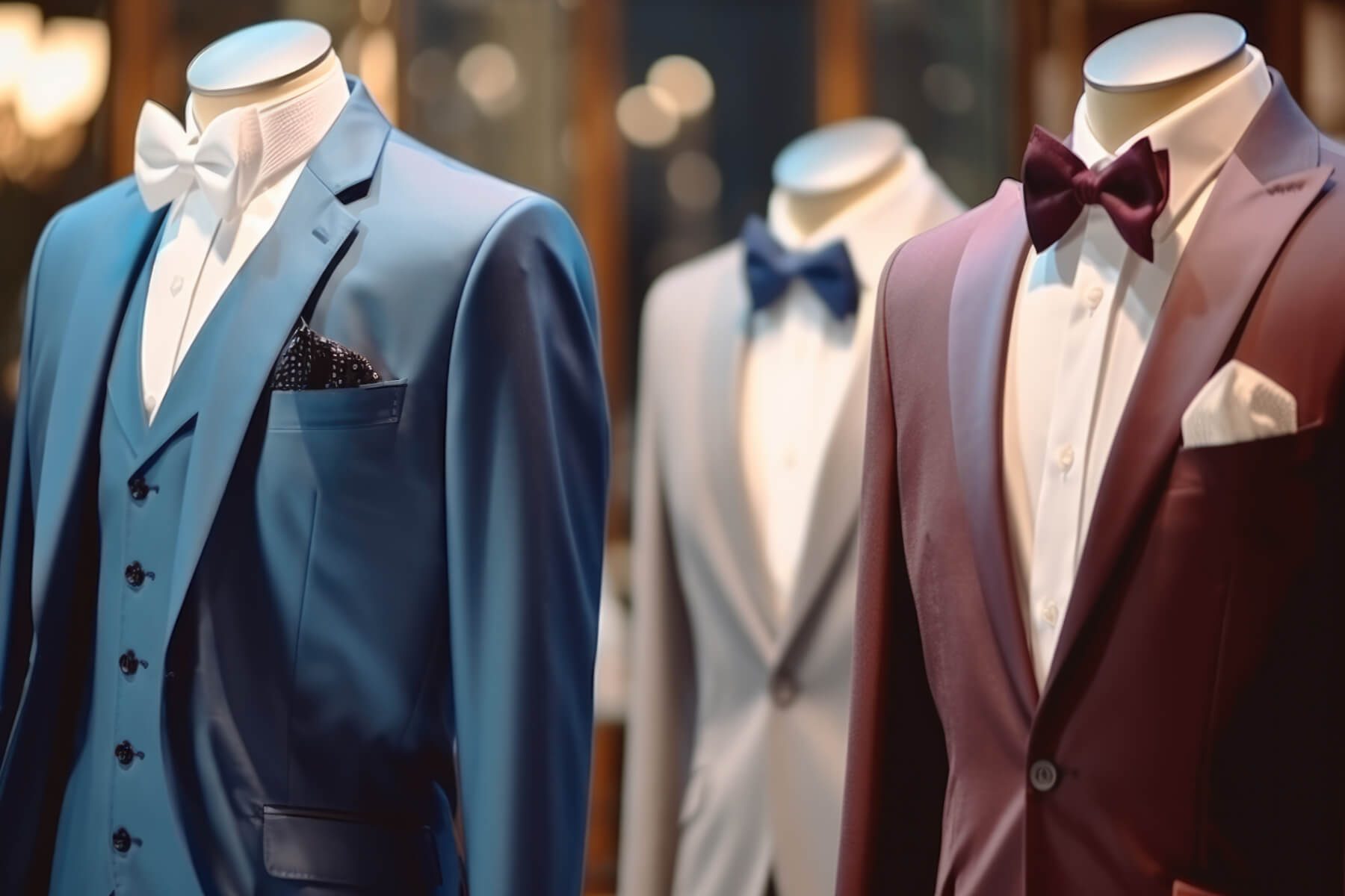 Men suits in men's fashion shop, Fashionable men's clothing store.